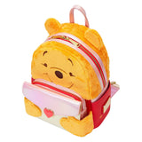 Top view of Loungefly Winnie the Pooh Love Letter Mini-Backpack with zipper and handle
