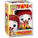 Ronald McDonald #85 McDonalds Funko Pop figure in box wearing yellow suit with red hair and striped sleeves