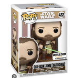 Qui-Gon Jinn #422 Star Wars Tatooine Amazon Exclusive Funko Pop figure in box holding green lightsaber