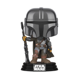 Mandalorian #345 Star Wars Chrome Amazon Exclusive Funko Pop figure out of box with Beskar armor and rifle