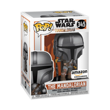 Mandalorian #345 Star Wars Chrome Amazon Exclusive Funko Pop figure in box with Beskar armor and rifle
