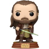 Qui-Gon Jinn #422 Star Wars Tatooine Amazon Exclusive Funko Pop figure out of box holding green lightsaber