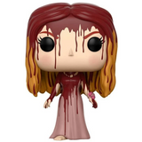 Carrie Bloody #467 Funko Pop! out of box with blood-soaked hair, pink prom dress, and wrist corsage