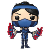 Kitana #1074 Funko Pop out of box from Mortal Kombat 11 holding blood-drenched fan in Fatality pose
