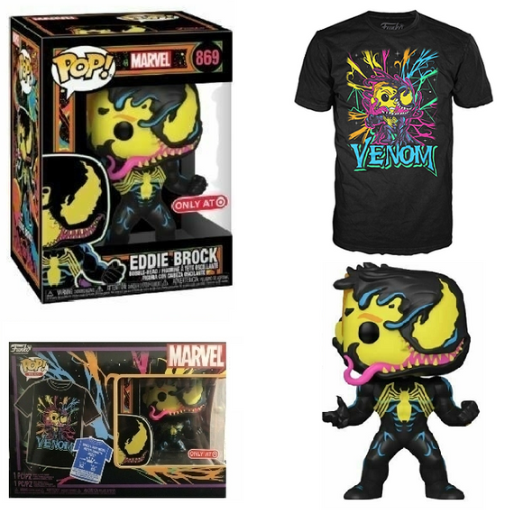 Eddie Brock #869 – Venom Pop! Collectors Box Funko Pop! & Tee [Blacklight Target Exclusive Size-XL] [Minor Box Damage]