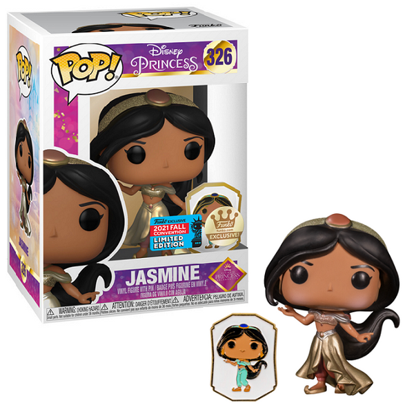 POP! Disney Princess Jasmine W/Pin 326 Exclusive 2021 Fall Convention (  Shared Exclusive Sticker)