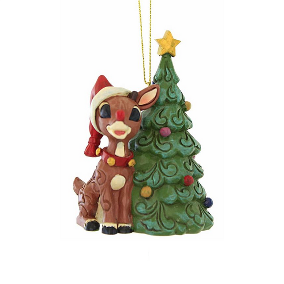 Rudolph the Red-Nosed Reindeer - Rudolph with Christmas Tree by Jim Shore Holiday Ornament